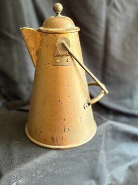Vintage Portuguese Copper Coffee Pot with Brass Accents & Bail Handle